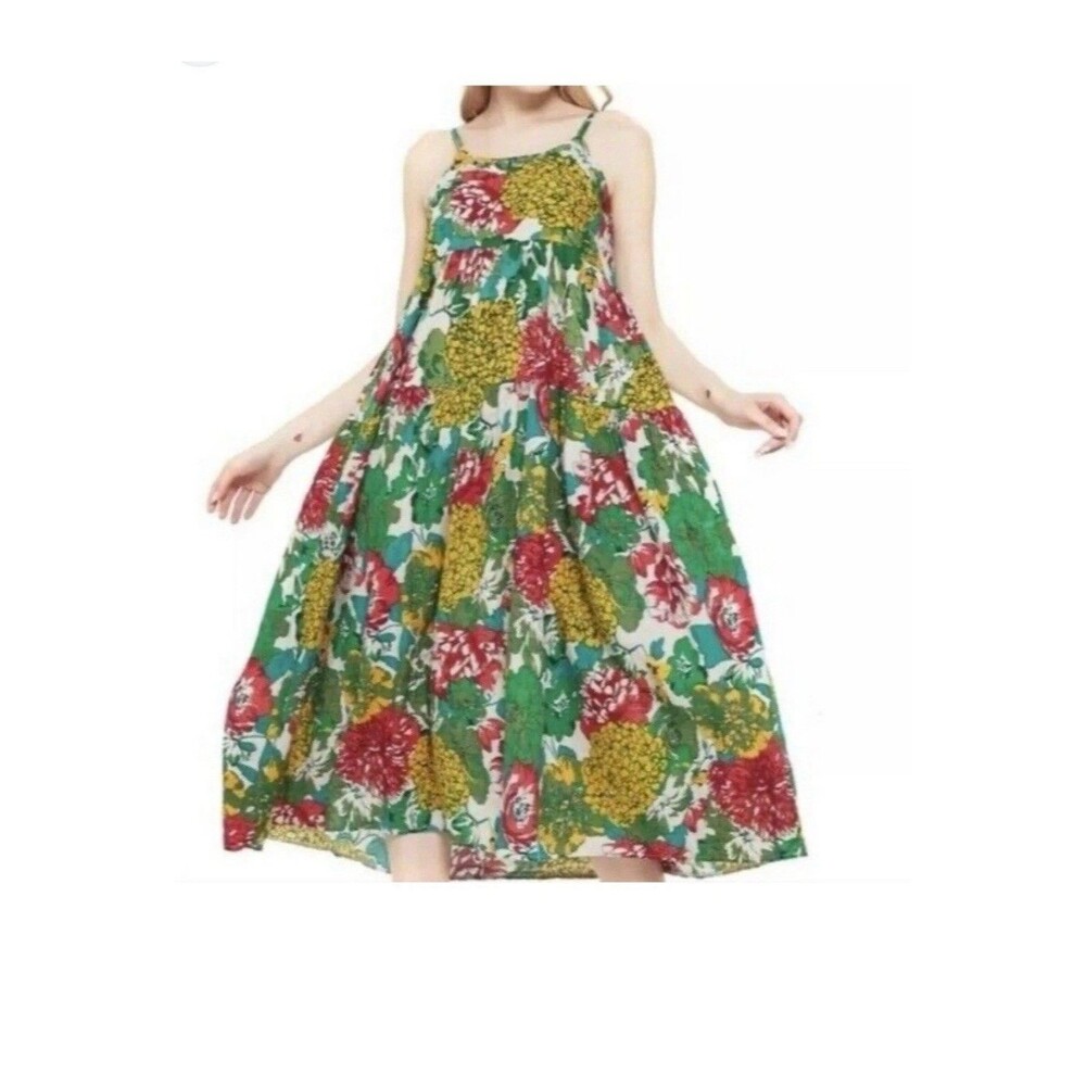 YesNo Tiered Bohemian Floral Print Sundress Women's S Multicolor Artsy Retro‎